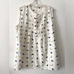 ModCloth (fun 2 fun) Sleeveless Flowy Button Top Bird Print size L